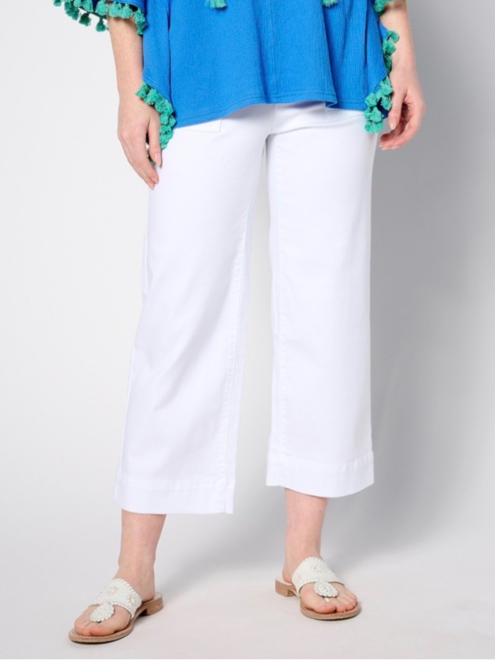 Belle by Kim Gravel Petite TripleLuxe Twill Wide Leg Cropped Pant Size 0P White